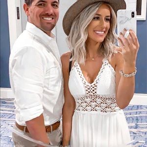 White maxi dress with crochet detailing